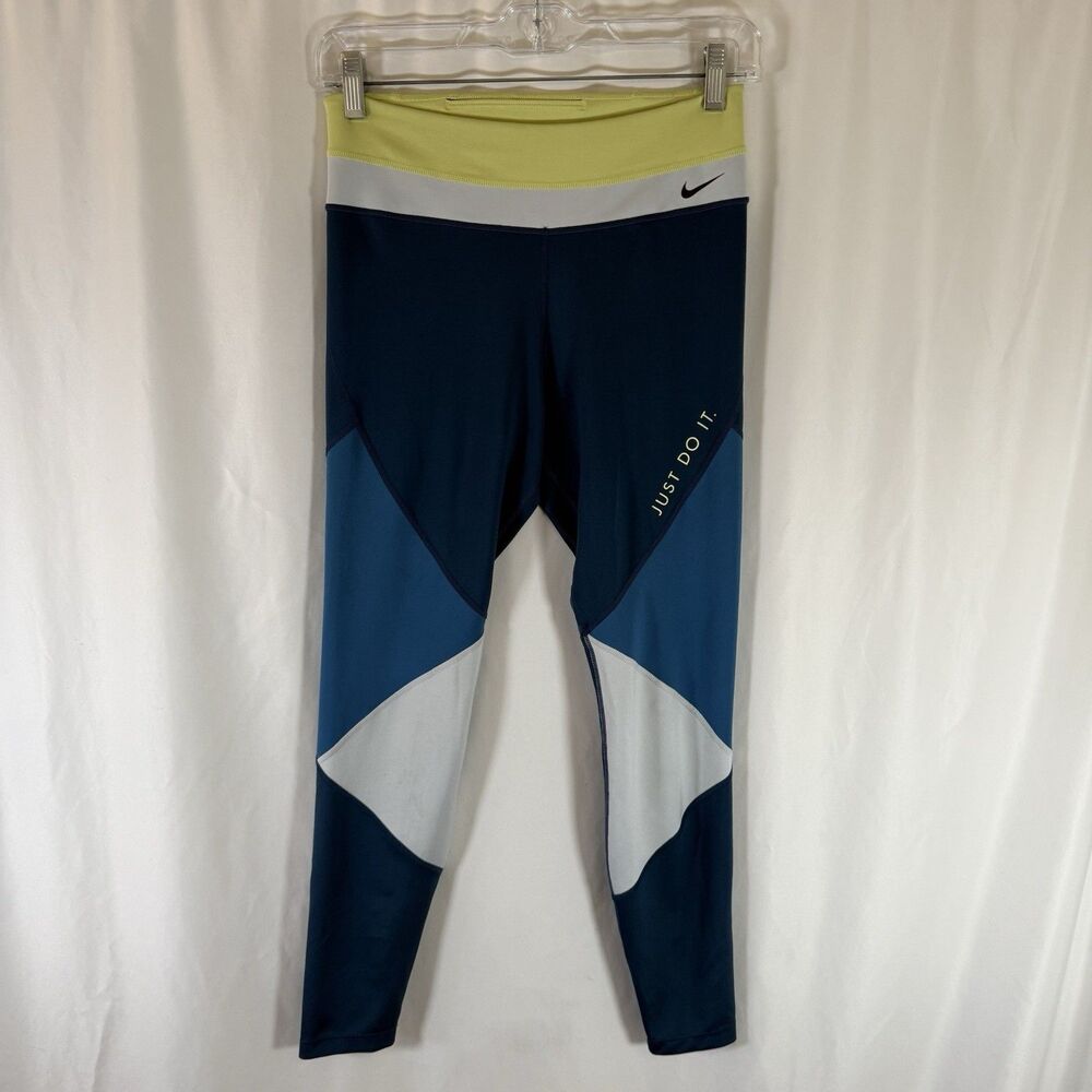 Nike Leggings Women's Medium Yellow Green Pull On Just Do It Print Waist Pocket